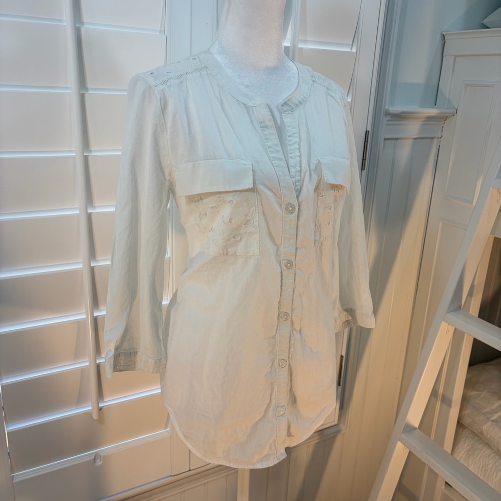 Chico's White Eyelet Button-Down Shirt (1)